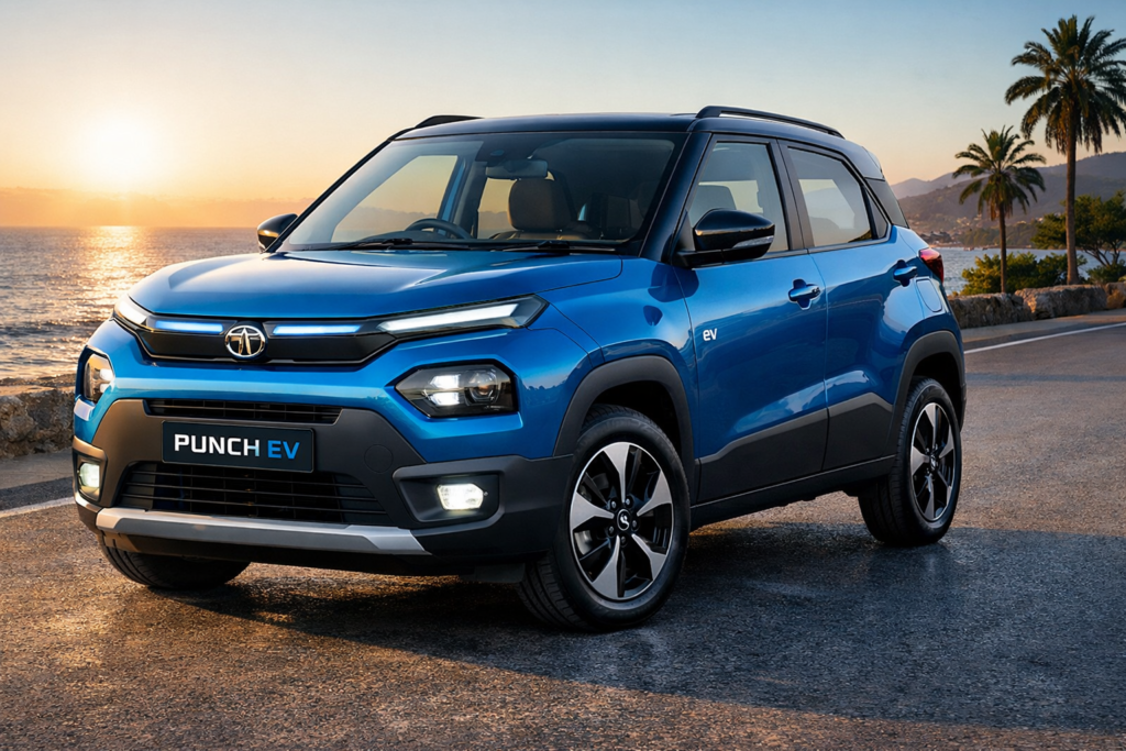 Tata Punch EV electric car blue colour front view