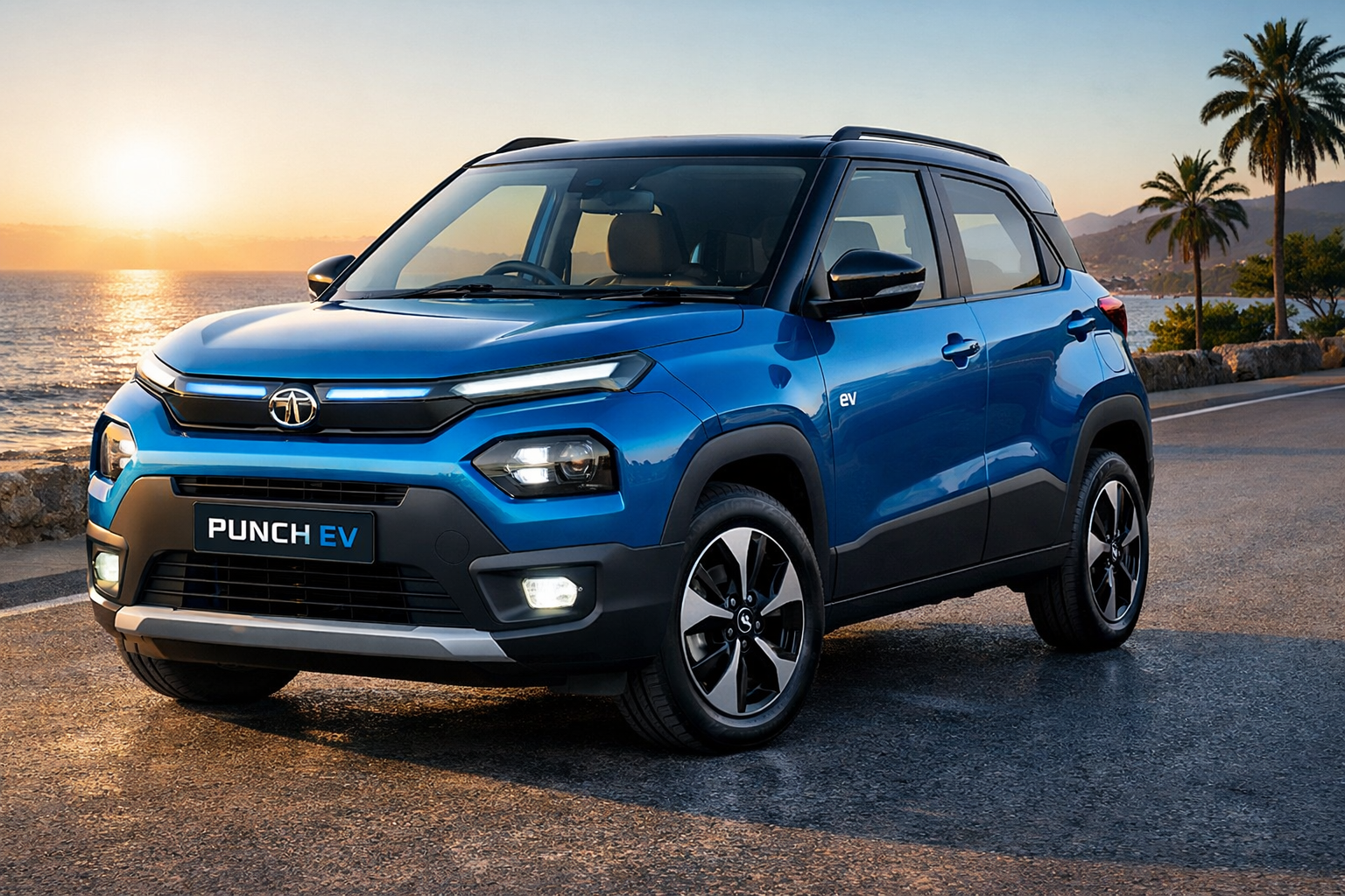 Tata Punch EV electric car blue colour front view