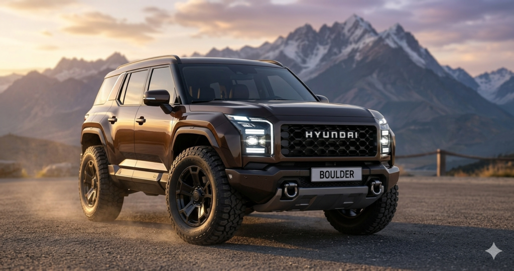 Hyundai Boulder off-road SUV with 37 inch tyres rugged stance outdoor terrain