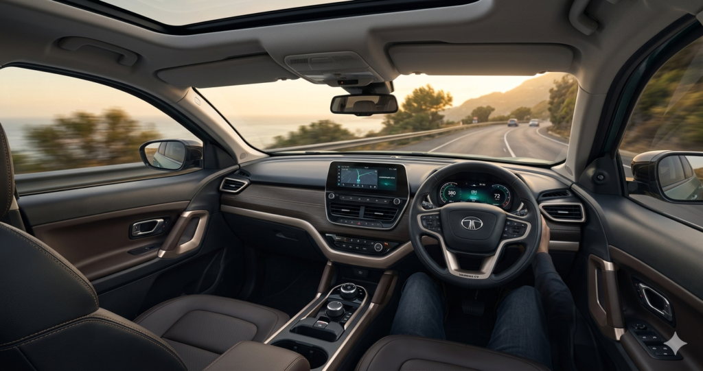 Tata Harrier EV interior dashboard 14.5 inch screen"