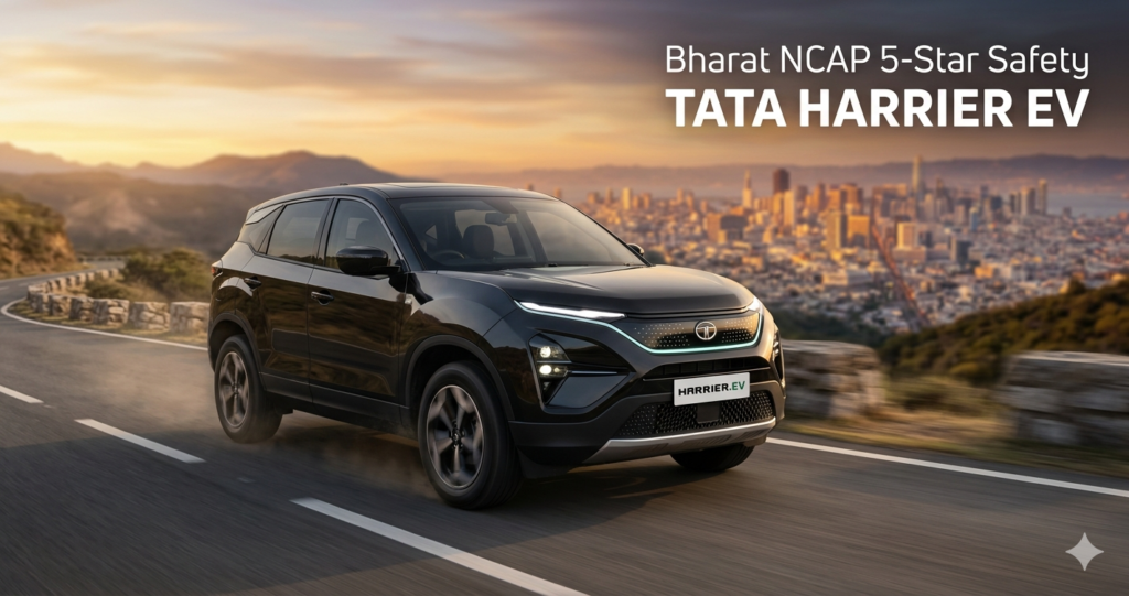 Tata Harrier EV safety features Bharat NCAP 5 star"