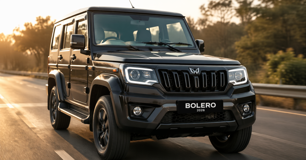 Mahindra Bolero 2026 future SUV side profile spy shot with modern design and LED headlights