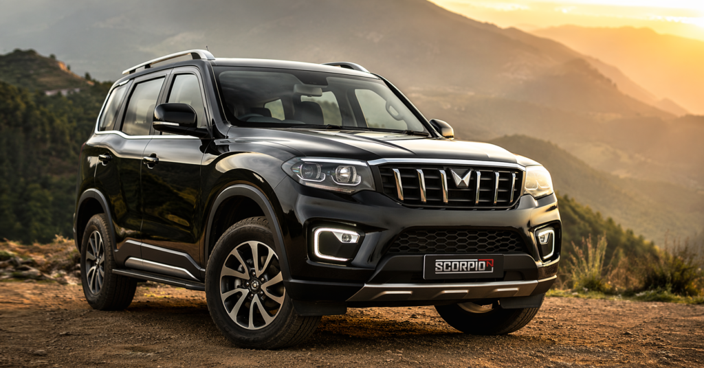 Mahindra Scorpio N city driving premium black SUV India