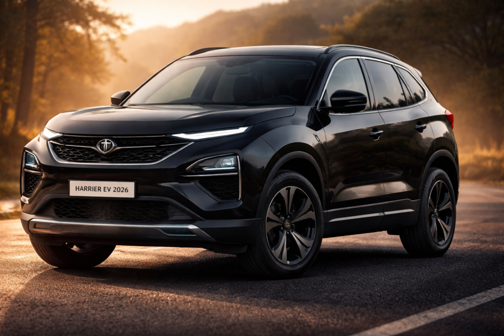 : "Tata Harrier EV 2026 side profile Stealth Black"