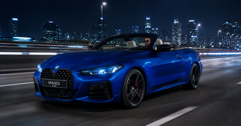 BMW M440i 2026 highway night driving shot motion blur