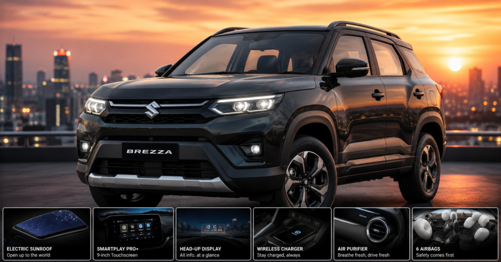 Maruti Brezza 2026 features HUD sunroof connected tech India