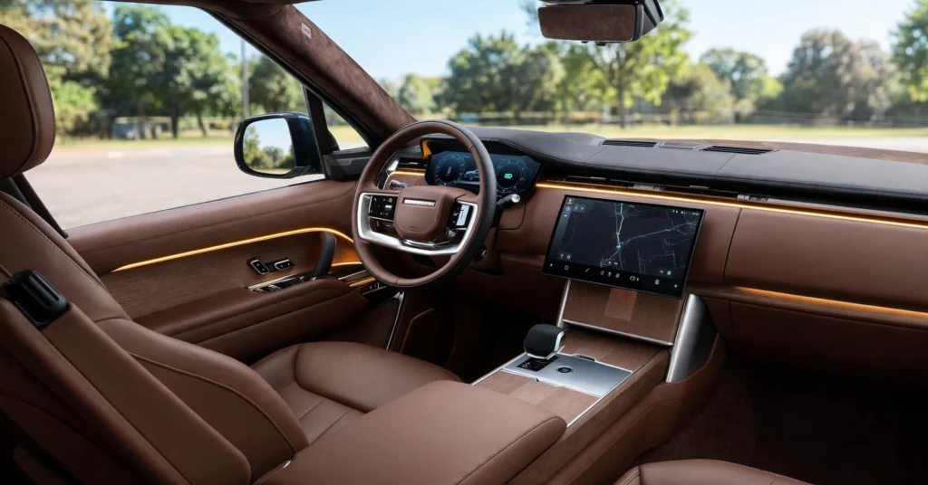 Range Rover Electric luxury interior cabin with touchscreen
