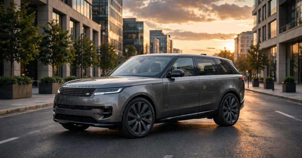 Range Rover Electric 2026 luxury electric SUV parked at sunset in city