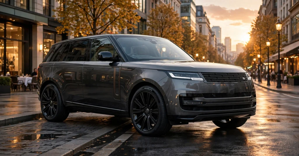 Range Rover Electric 2026 india luxury electric SUV parked at sunset in city