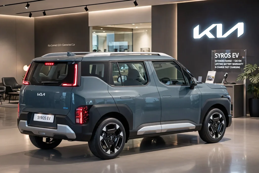 Kia Syros EV rear view showing safety design