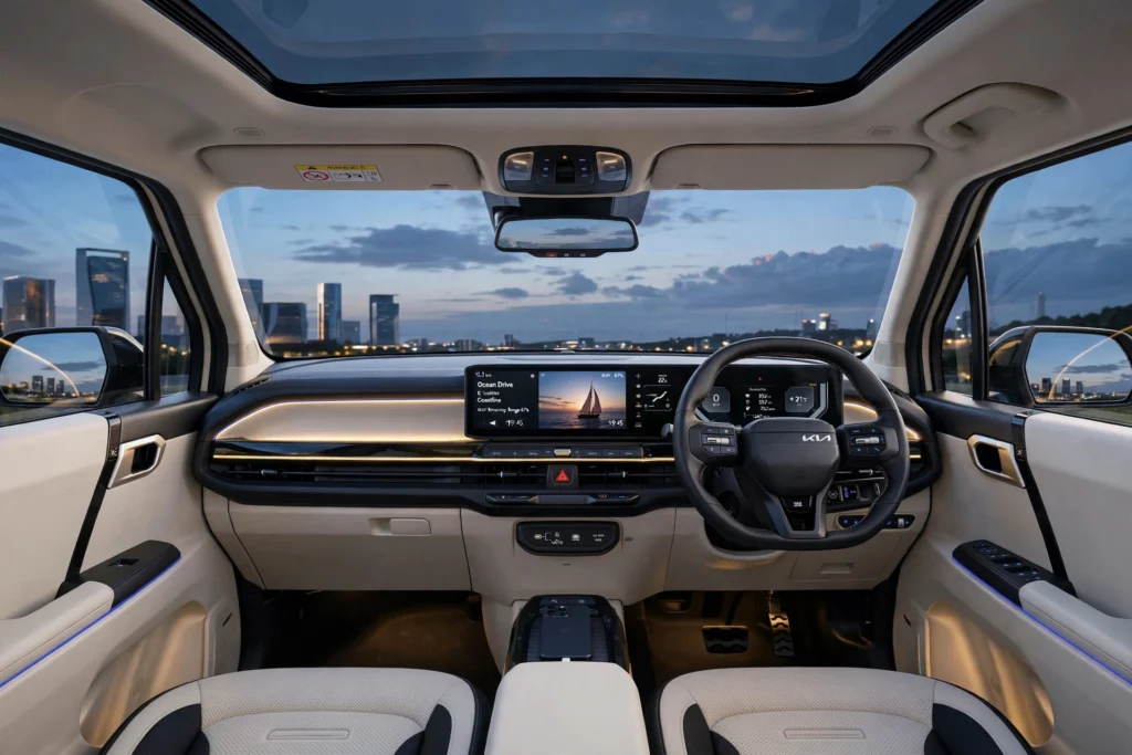 kia-syros-ev-price-in-india interior dashboard and dual screens
