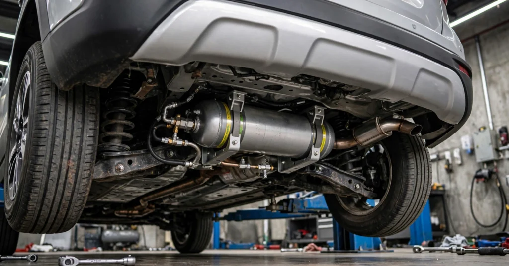 New Brezza Ground Clearance 2026 underbody CNG cylinder