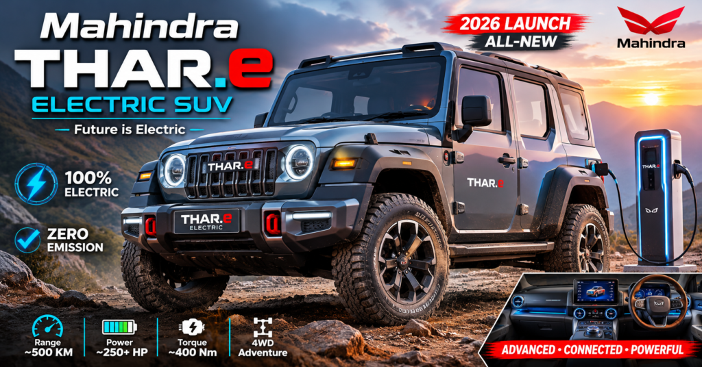 Mahindra Thar.e Electric SUV concept off-road front view